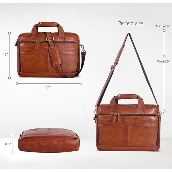 ⚡Men and Women Vintage Tan Oak Leathers Laptop Briefcase Messenger Bag - Picture 5 of 9